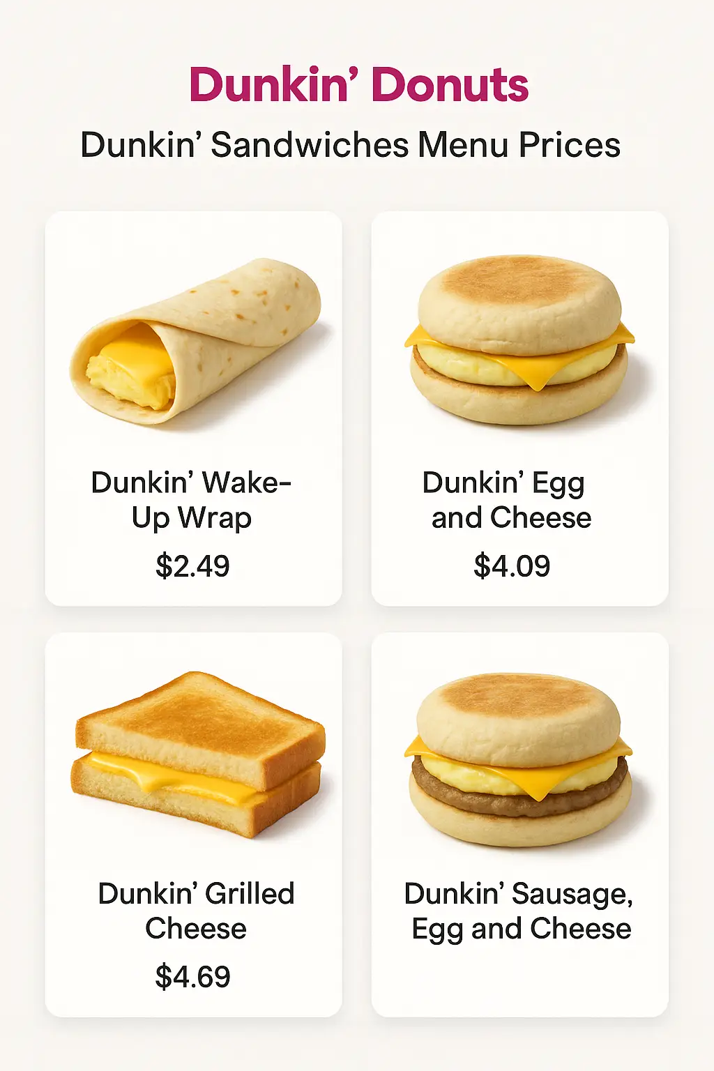 Dunkin' Sandwiches Menu Prices