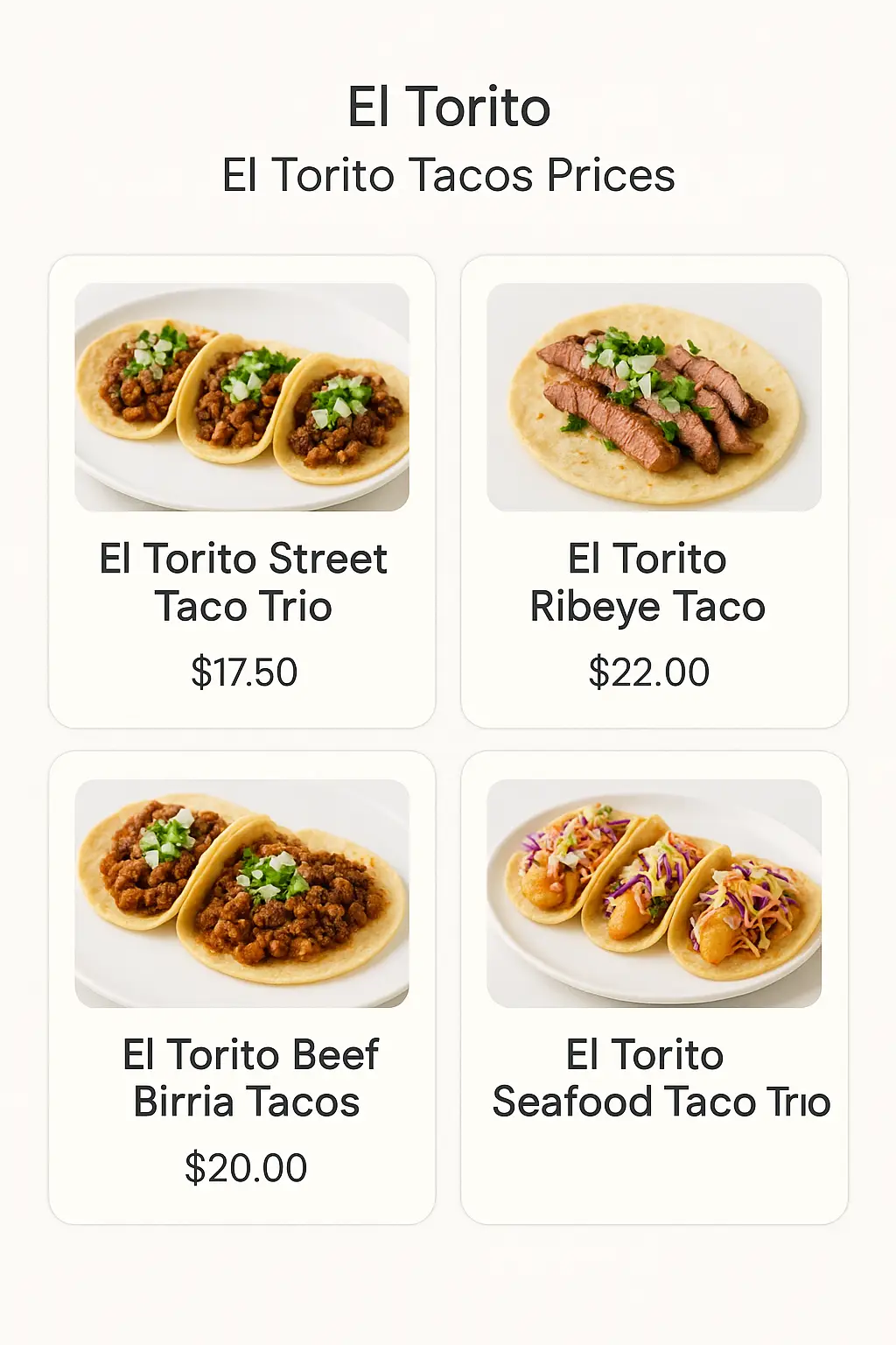 El Torito Tacos Prices