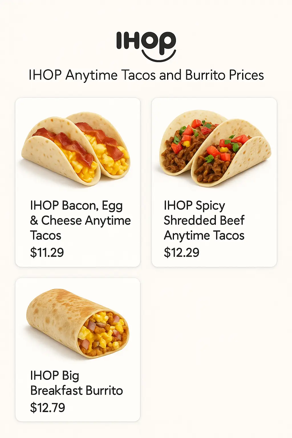 IHOP Anytime Tacos and Burrito Prices