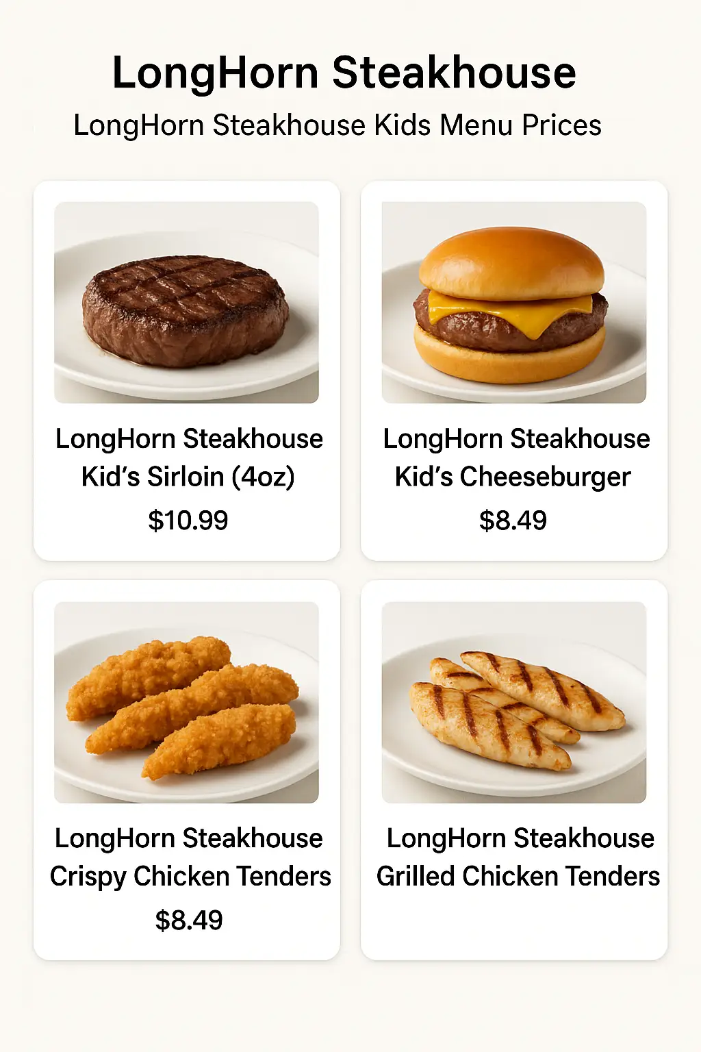 LongHorn Steakhouse Kids Menu Prices