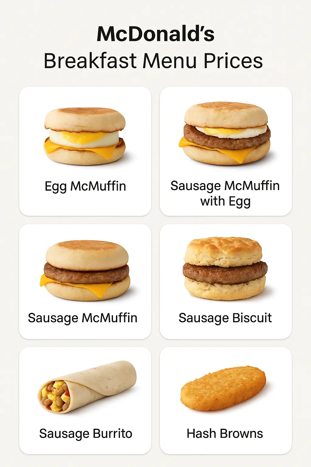 McDonald's Breakfast Menu Prices