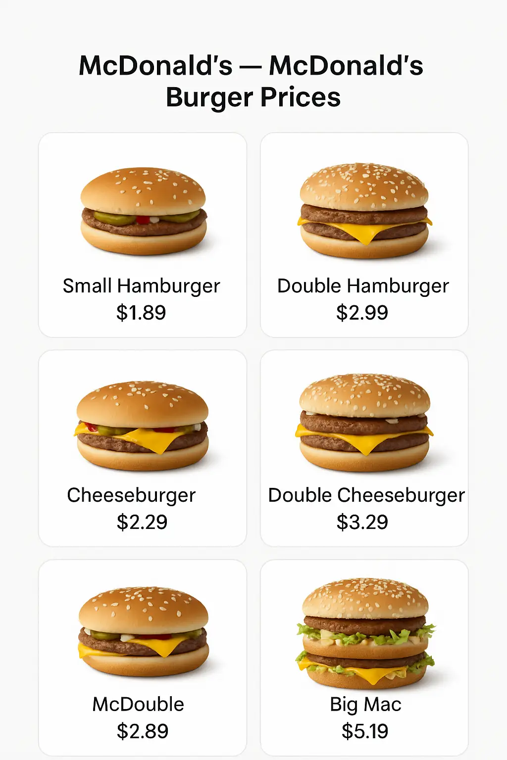 McDonald's Burger Prices
