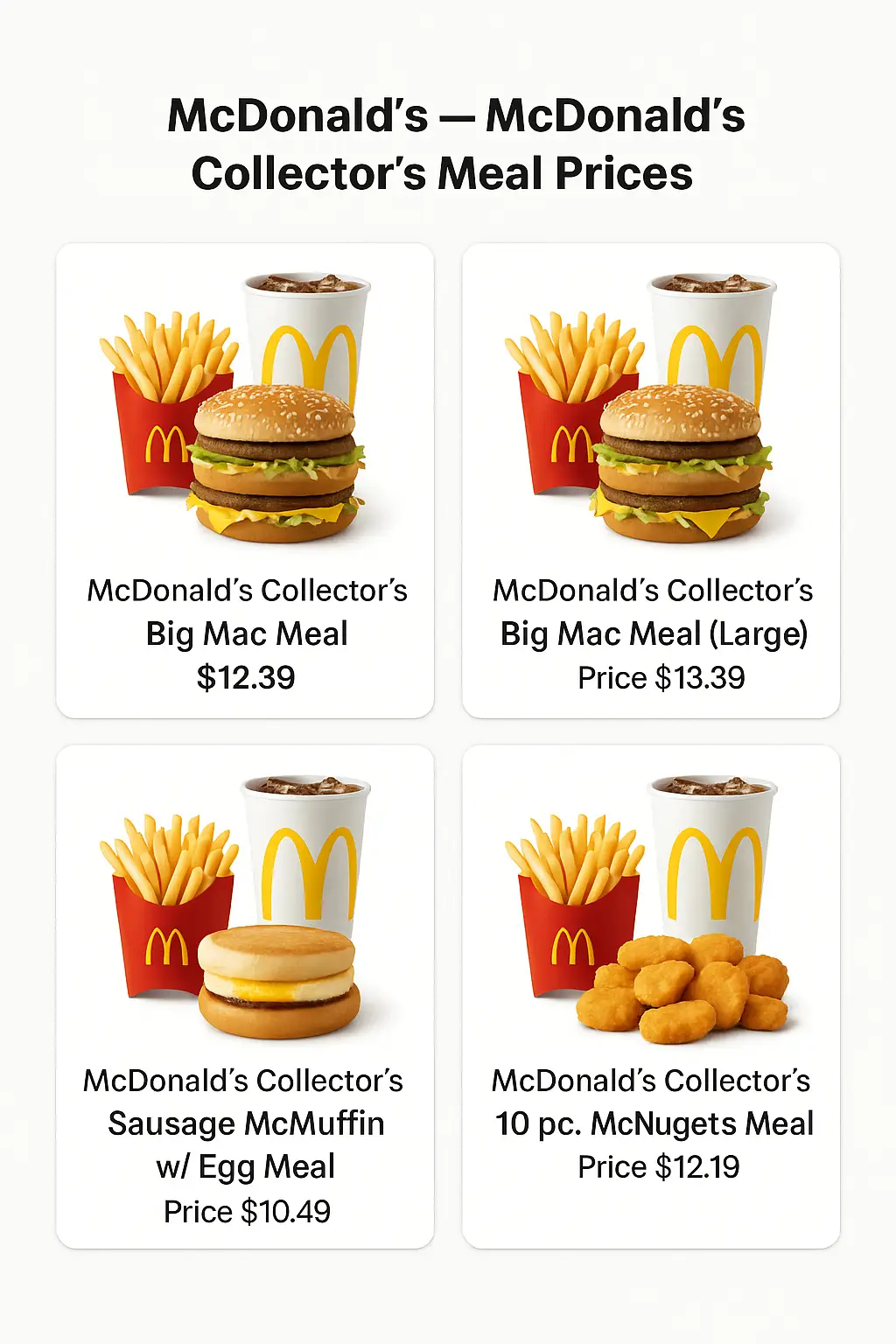 McDonald's Collector's Meal Prices