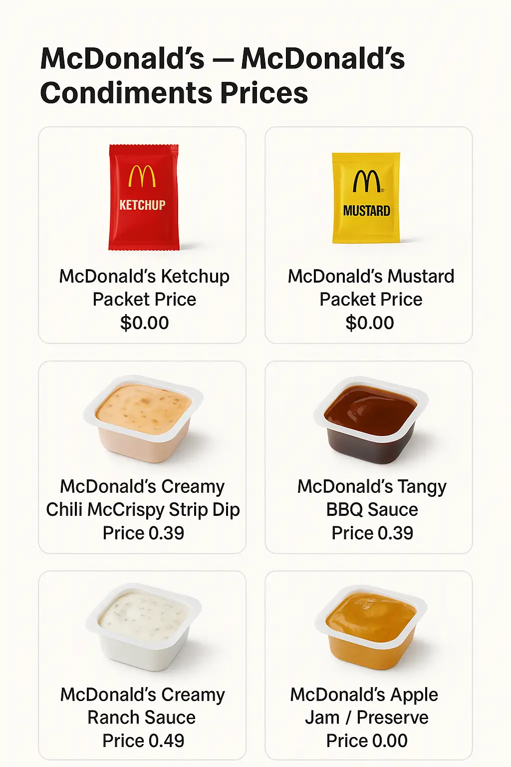 McDonald's Condiments Prices