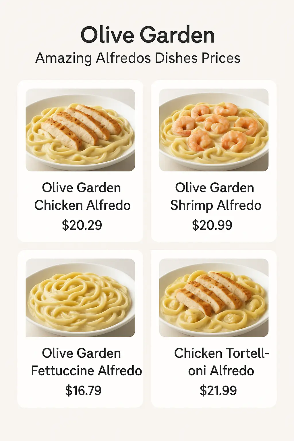 Olive Garden Amazing Alfredos Dishes Prices
