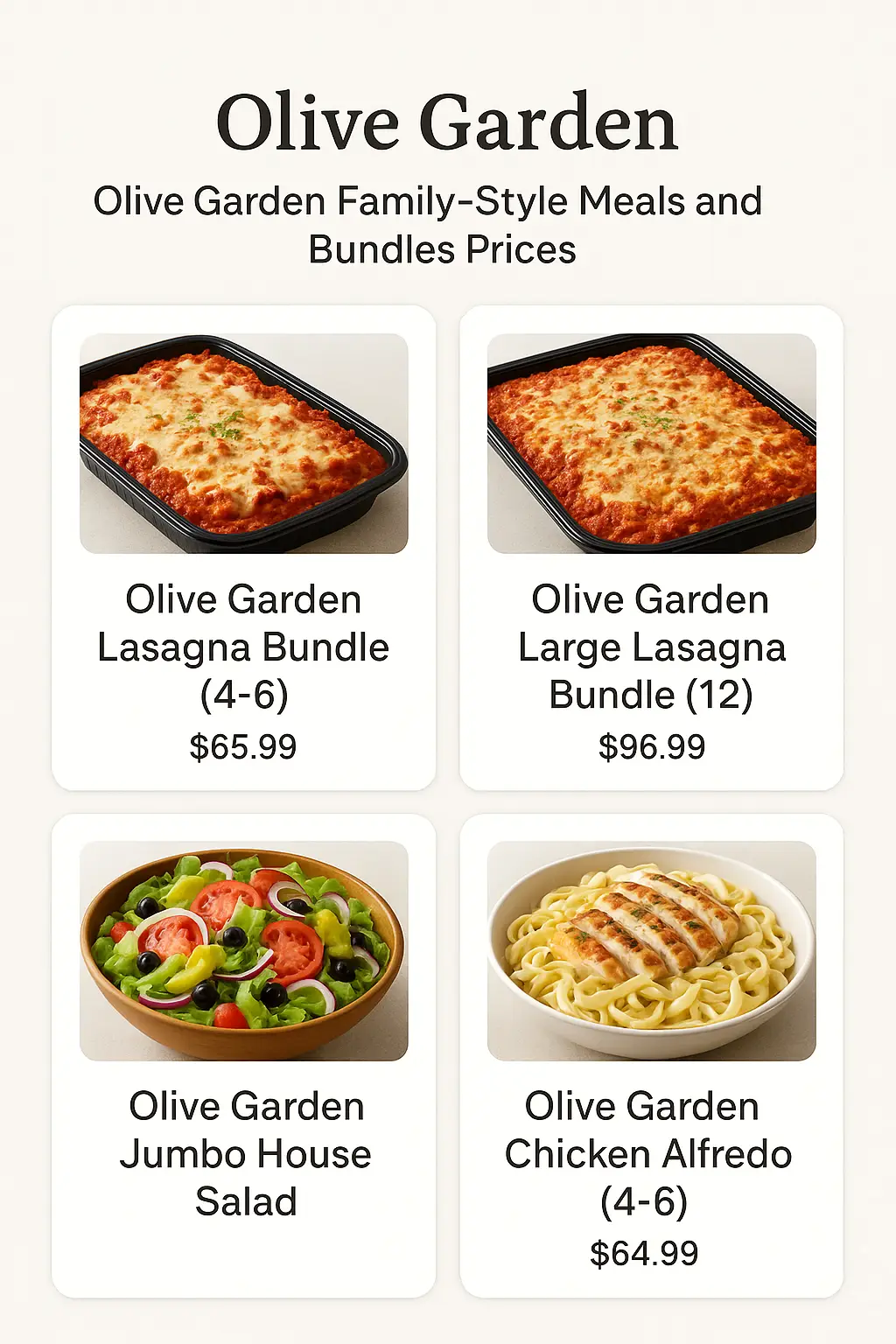 Olive Garden Family-Style Meals and Bundles Prices