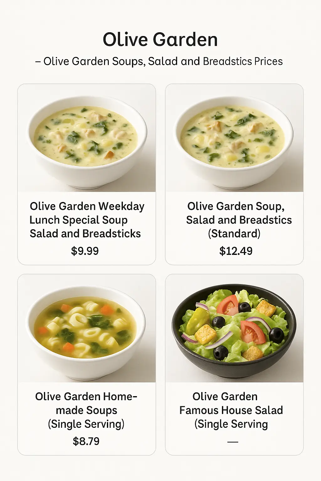 Olive Garden Soups, Salad and Breadsticks Prices