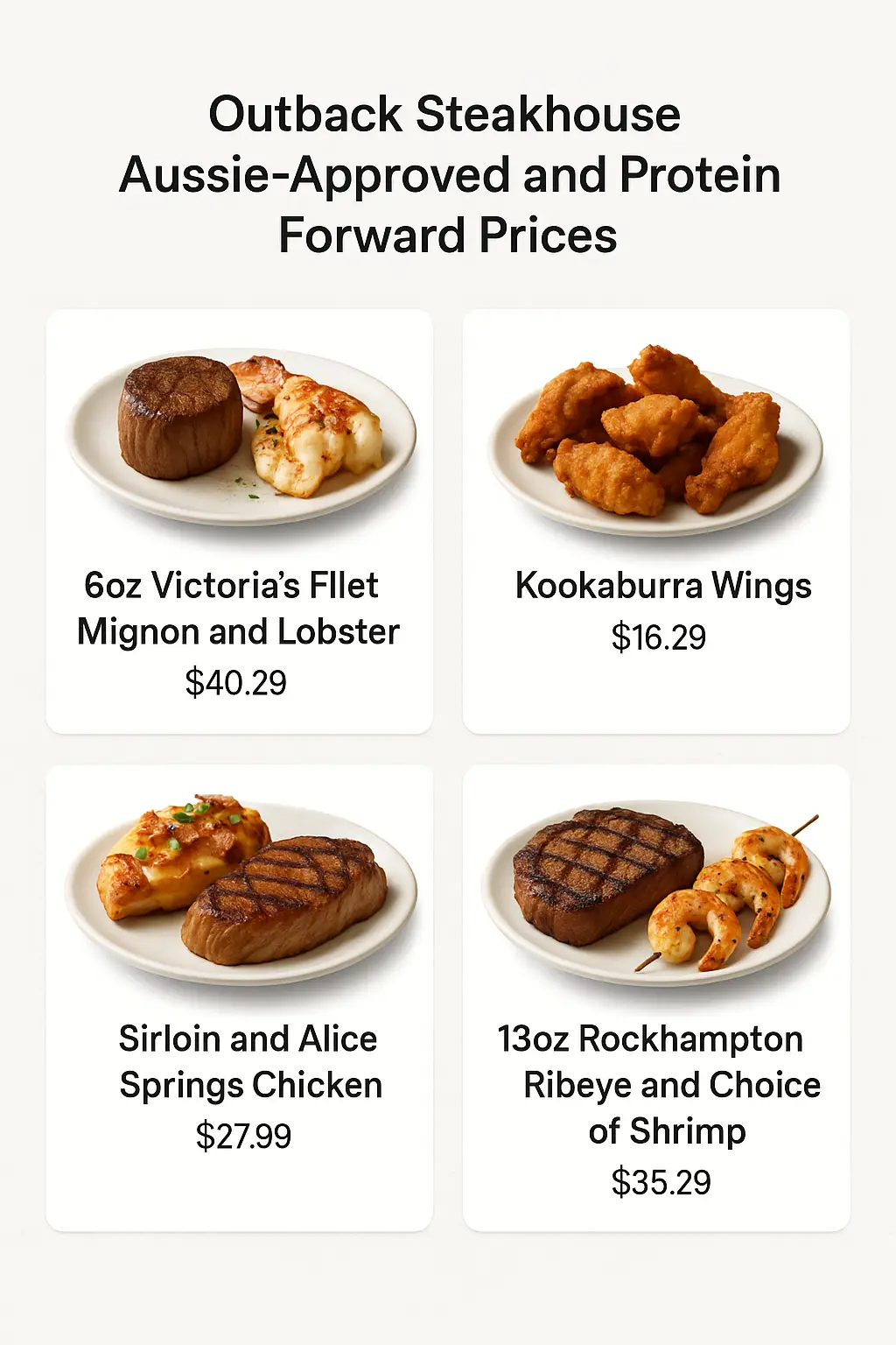 Outback Steakhouse Aussie-Approved and Protein Forward Prices