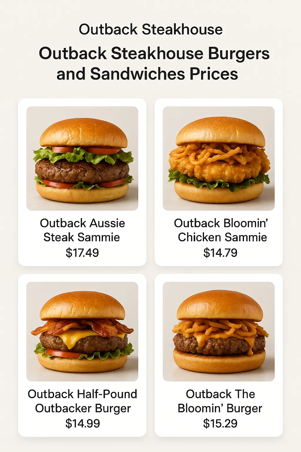 Outback Steakhouse Burgers and Sandwiches Prices