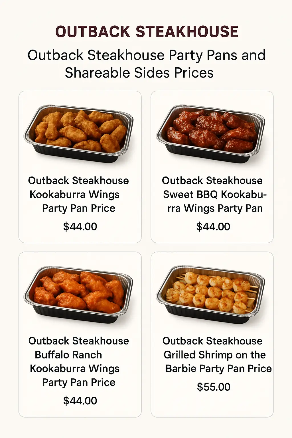 Outback Steakhouse Party Pans and Shareable Sides Prices