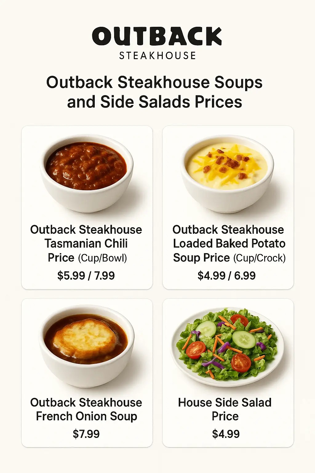 Outback Steakhouse Soups and Side Salads Prices