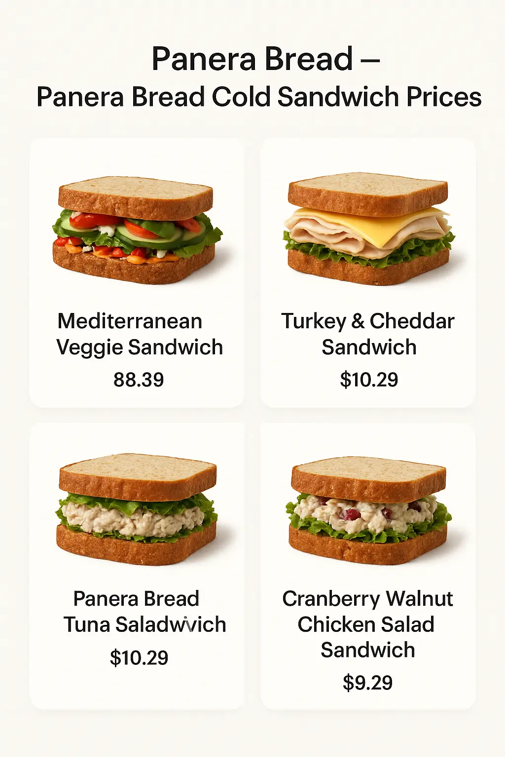 Panera Bread Cold Sandwich Prices