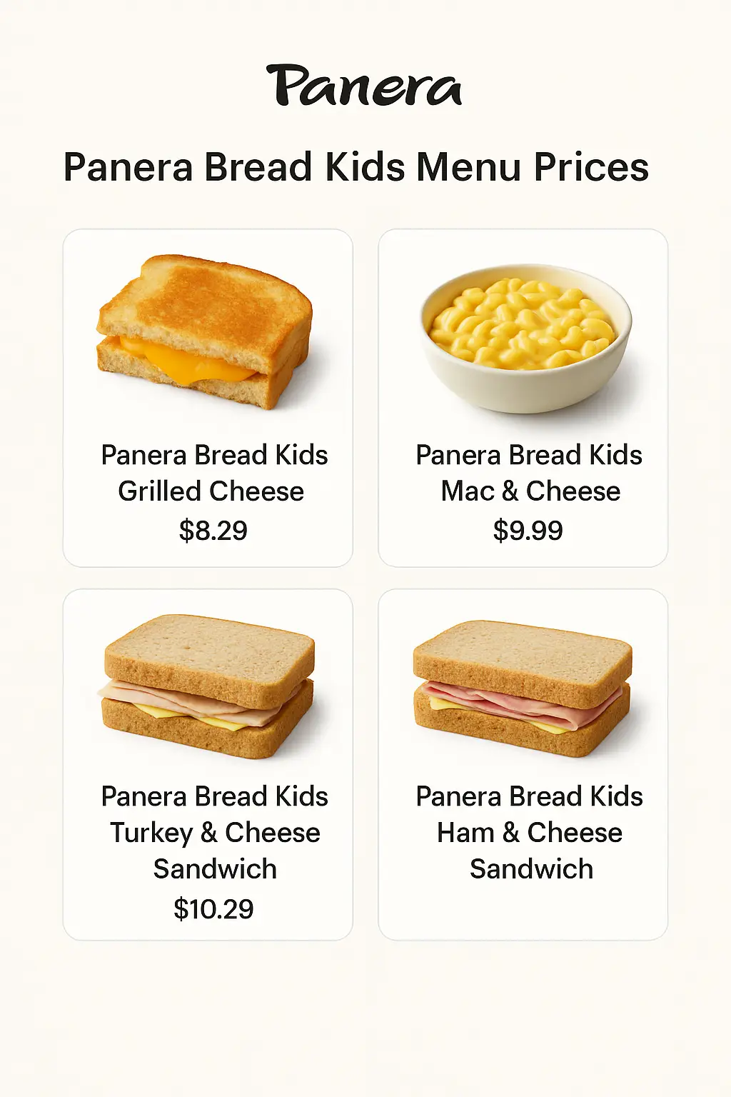 Panera Bread Kids Menu Prices