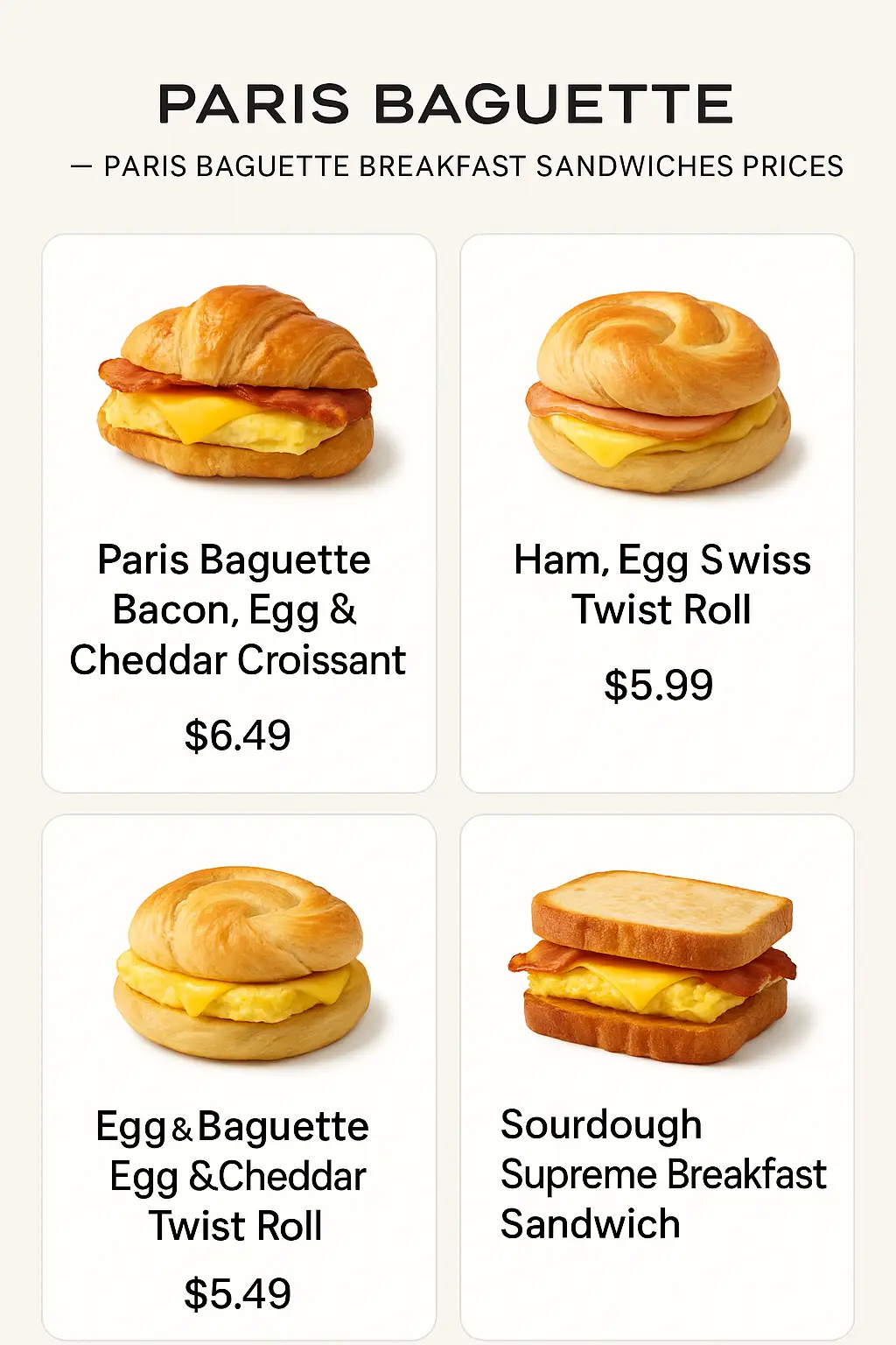 Paris Baguette Breakfast Sandwiches Prices