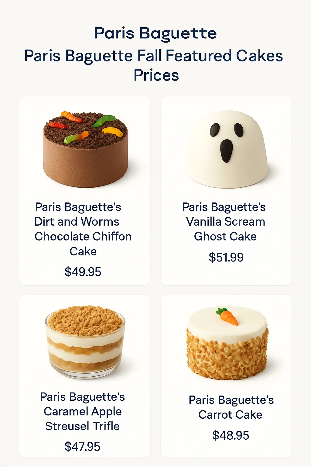 Paris Baguette Fall Featured Cakes Prices