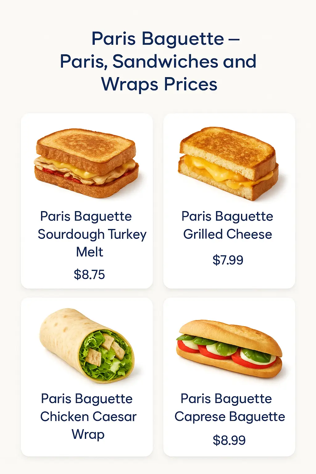Paris Baguette Salads, Sandwiches and Wraps Prices