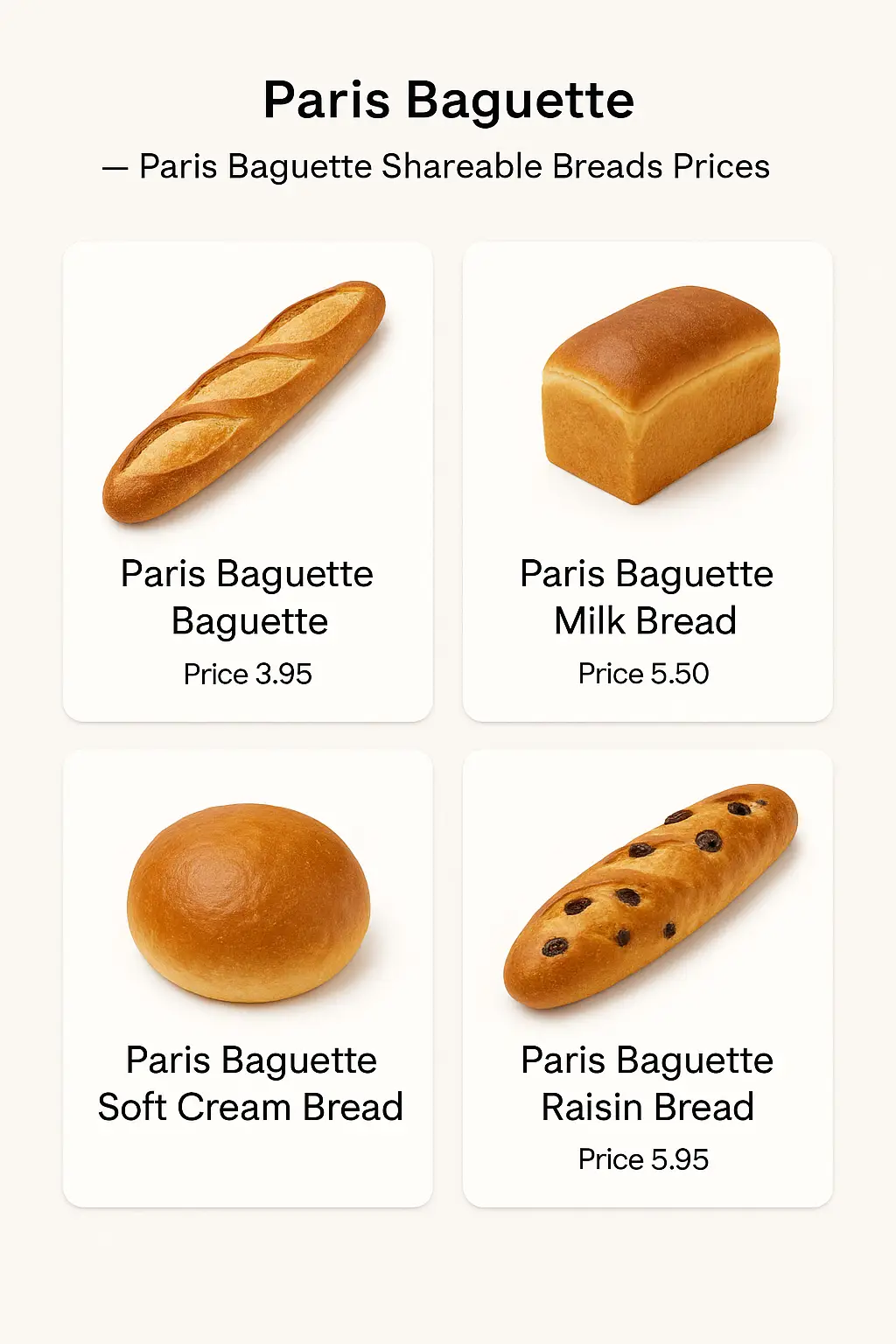 Paris Baguette Shareable Breads Prices