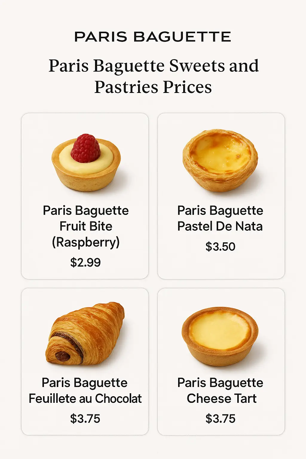 Paris Baguette Sweets and Pastries Prices