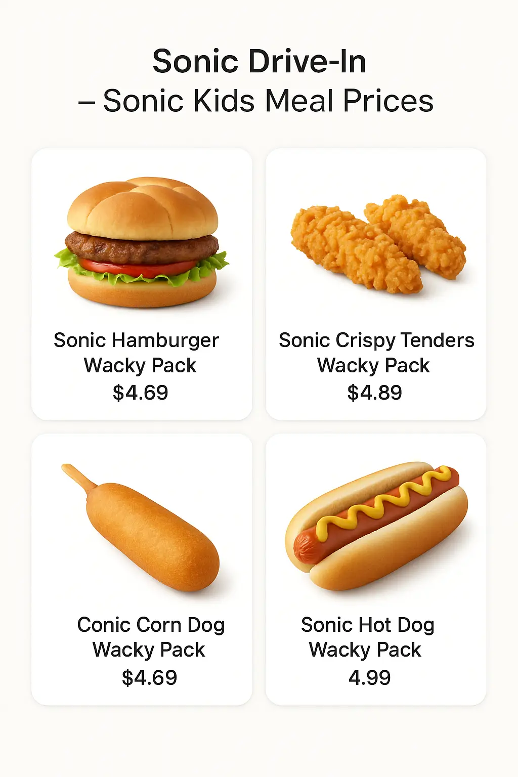 Sonic Kids Meal Prices