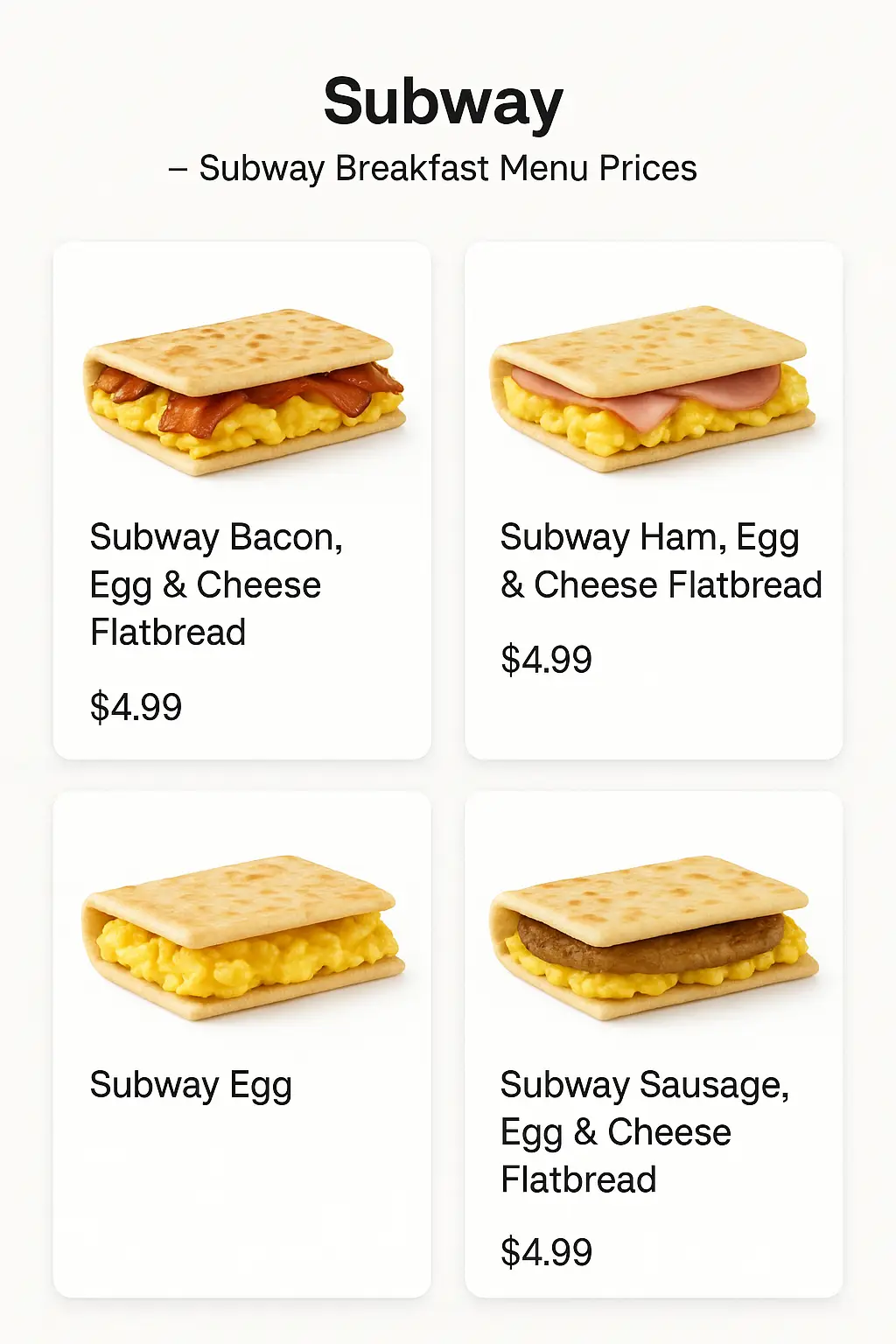 Subway Breakfast Menu Prices