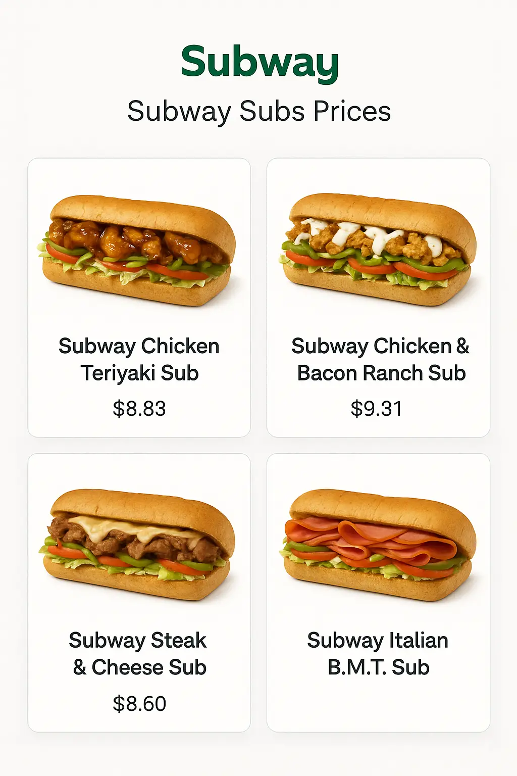 Subway Subs Prices