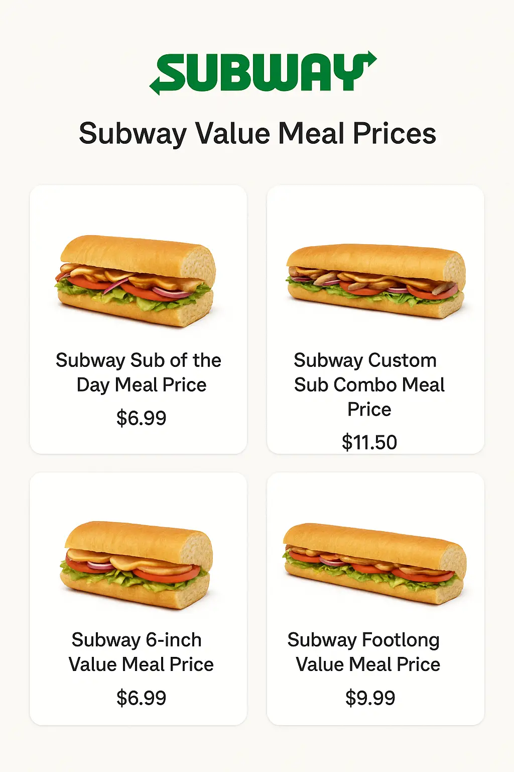 Subway Value Meal Prices
