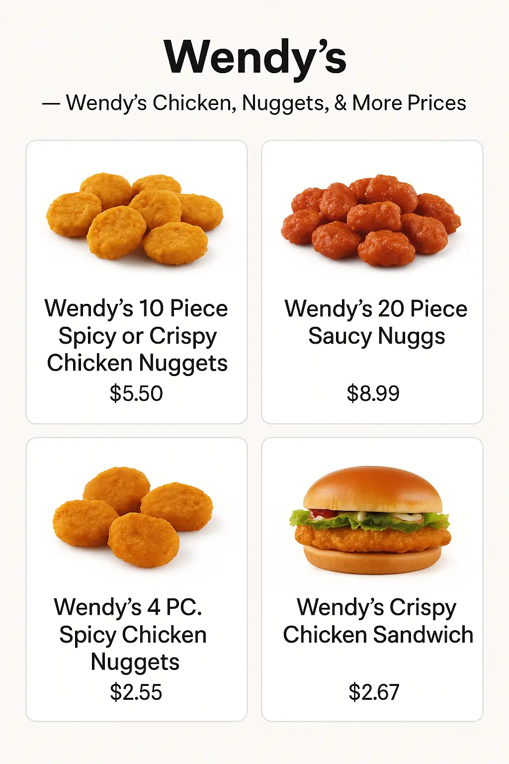 Wendy's Chicken, Nuggets, & More Prices