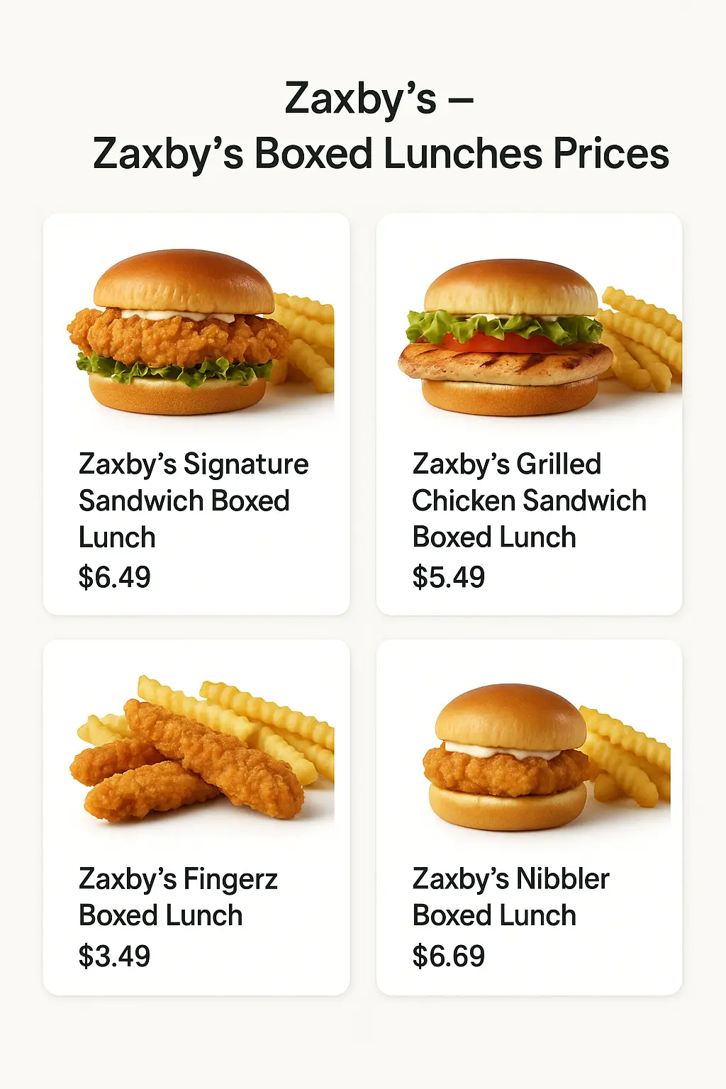 Zaxby's Boxed Lunches Prices
