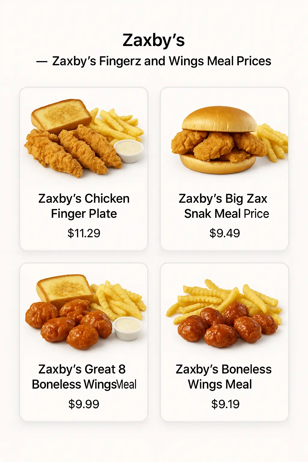 Zaxby's Fingerz and Wings Meal Prices