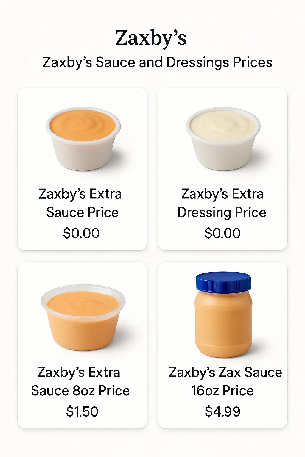 Zaxby's Sauce and Dressings Prices