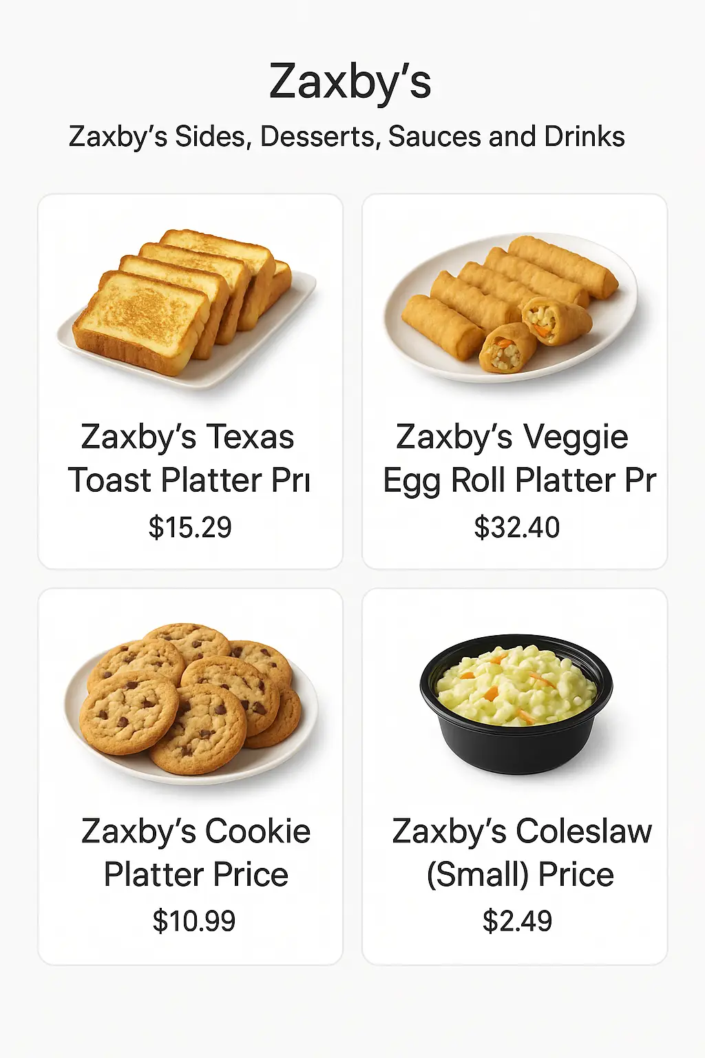 Zaxby's Sides, Desserts, Sauces and Drinks Prices