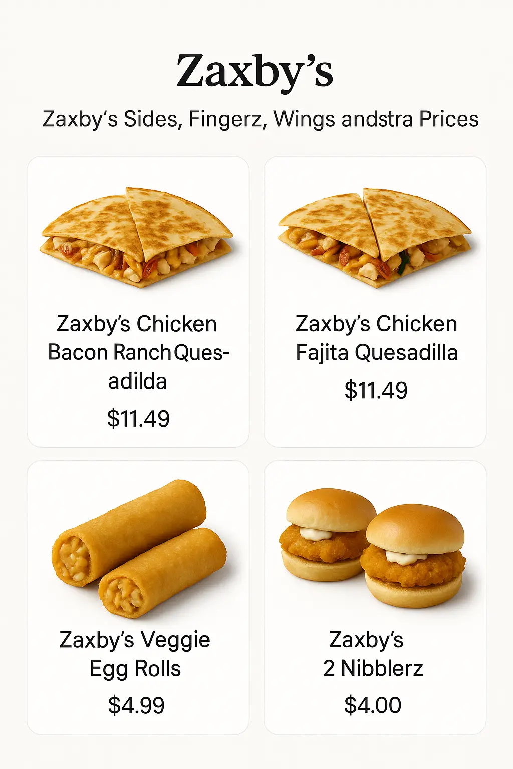 Zaxby's Sides, Fingerz, Wings and Extras Prices