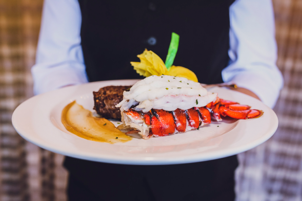 Joseph's Steakhouse signature dishes Filet Mignon, Ribeye, Lobster Tail, Tuna Tartare, Ribeye Steak.