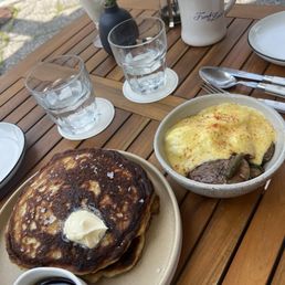 Frank and Laurie’s signature dishes Pancakes, Deviled Eggs, Hash Browns