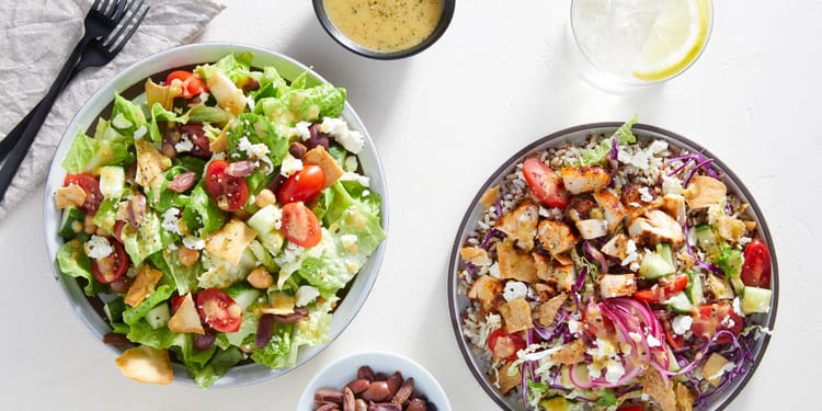 Chopt Creative Salad Co. signature dishes Build-Your-Own Salads, Classic Cobb, Kale Caesar, seasonal specialty salads.