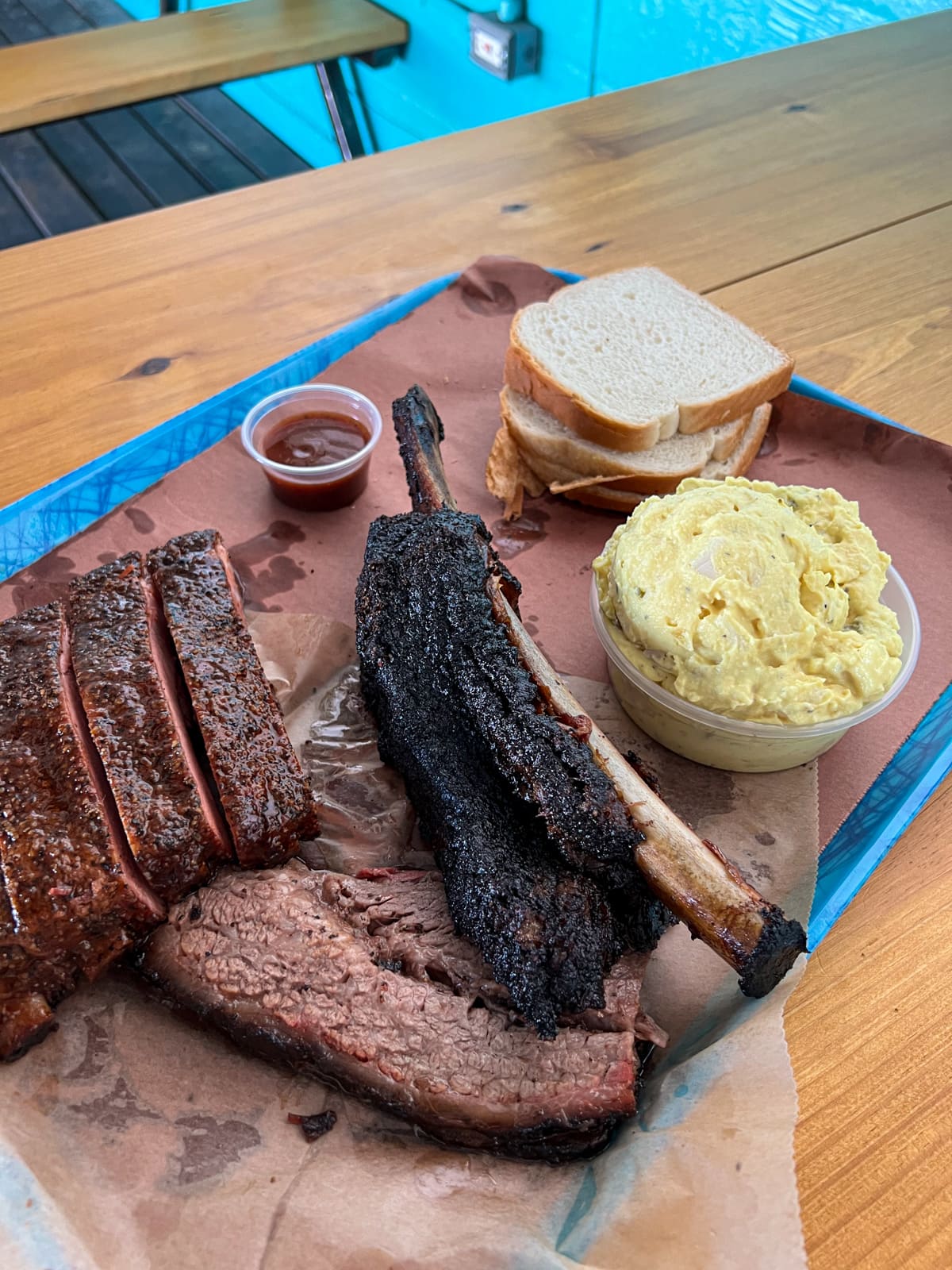 Franklin Barbecue signature dishes Beef Brisket, Pork Ribs, Sausage, Turkey.