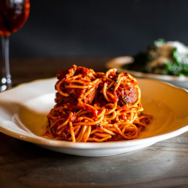 Maialina Italian Kitchen and Bar signature dishes Cacio e PepeMaialina Pizza (Sausage and mushroom)Meatballs