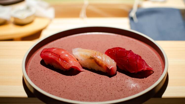 Sushi Temple Records signature dishes A multi-course omakase menu that changes based on the availability of fresh fish.