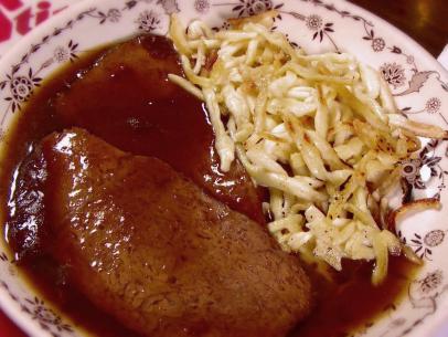 Chicago Brauhaus signature dishes Hackbraten 
Brauhaus Chopped Steak
Deutsche Bratwurst