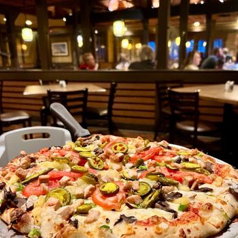 Alibi of Troy signature dishes Alibi Famous Fish & Chips, Pizza, Alibi Burger, French Onion Soup